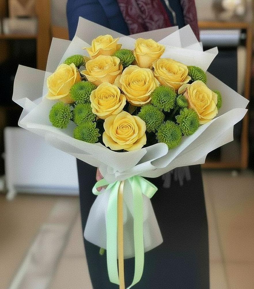 Букет цветов из: Хризантемы и Розы в Кабожа