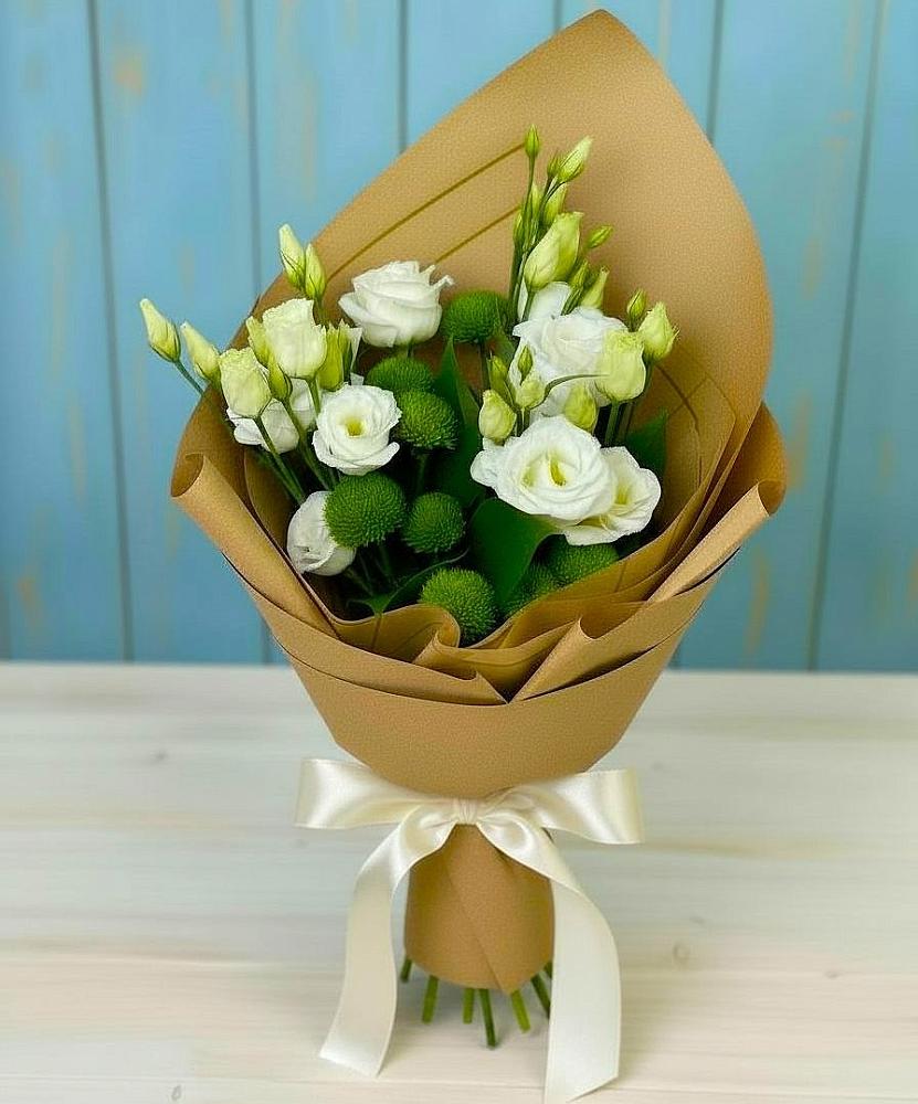 Букет цветов из: Хризантемы и Лизиантусы в Кабожа