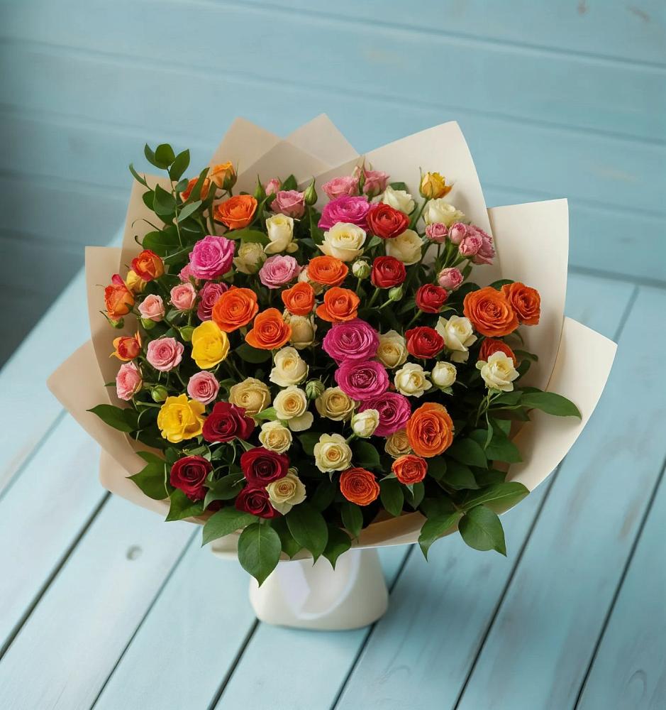 Букет Микс из разноцветных кустовых роз в Кабожа