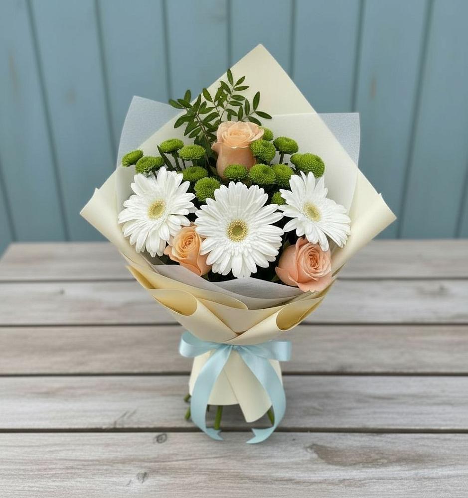 Букет цветов из: Герберы, Розы и Хризантемы в Кабожа