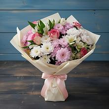 Букет цветов из:  Хризантемы, Альстромерии и Розы #REPLACE_PRED# Кабожа