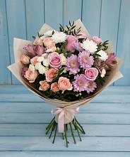 Букет цветов из:  Хризантемы, Розы и Альстромерии в Кабожа