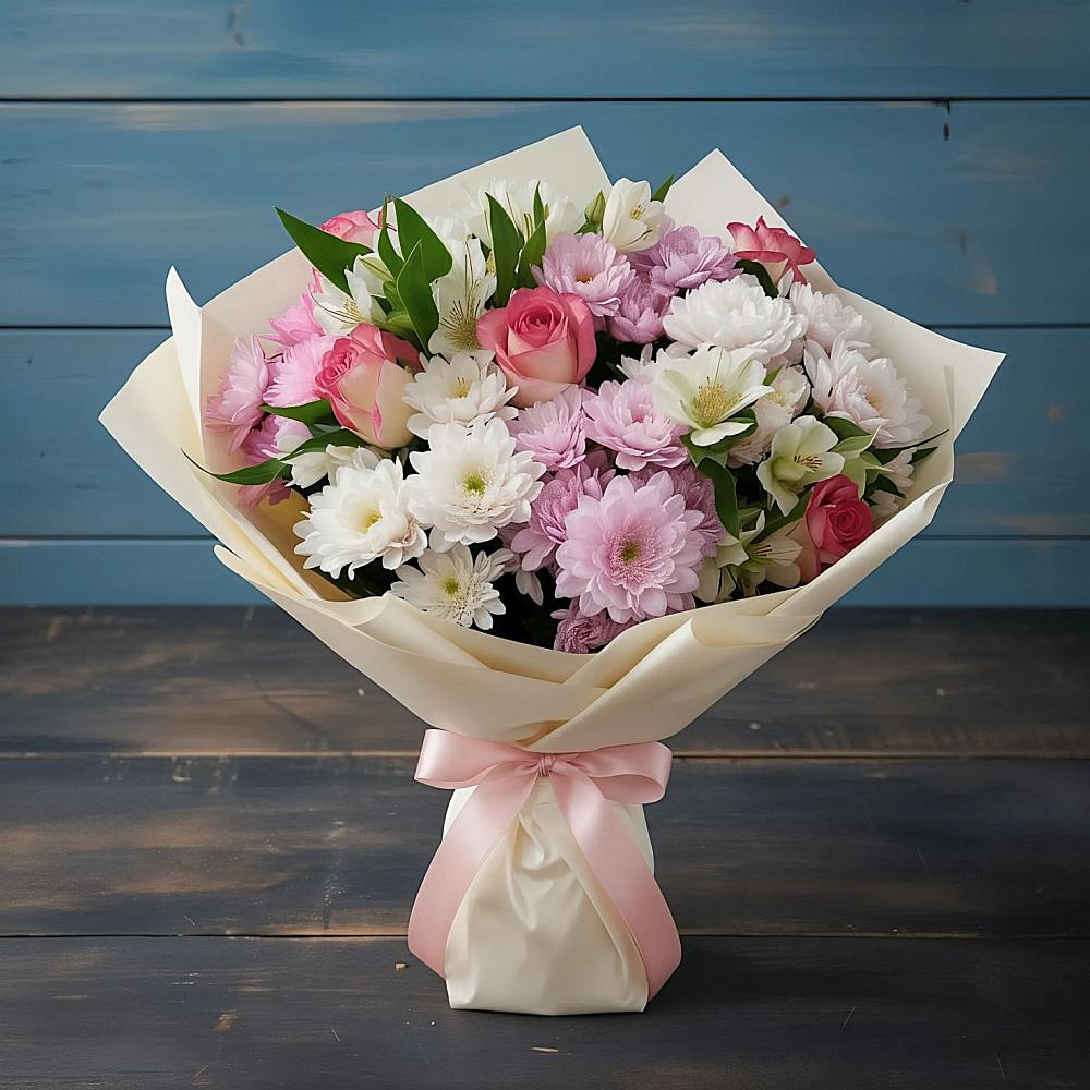 Букет цветов из: Хризантемы, Альстромерии и Розы в Кабожа